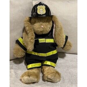 BUILD A BEAR 17" Tan Rabbit w/Long Floppy Ears Firefighter 🔥Pants Jacket  Hat